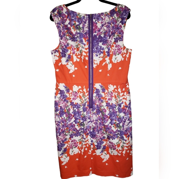 Adrianna Papell Red Purple Floral Midi Sheath Sleeveless Dress Lined Size 16 - Picture 2 of 8
